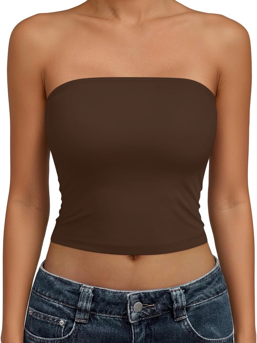 Women's Strapless Brown Tube Top